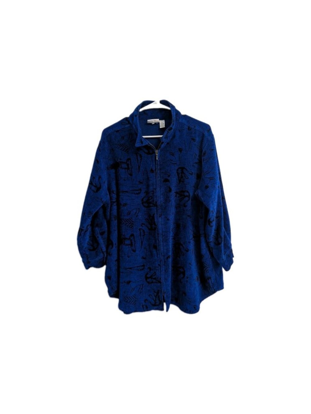 Vintage Chicos Design 3 XL Blue Novelty Duck Animal Print Knit Zip Jacket 90s